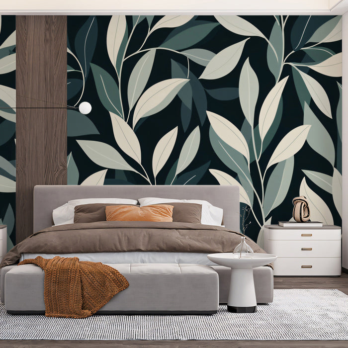 Earthy - toned Leaf Mural in Lounge Area | Modern and rustic design
