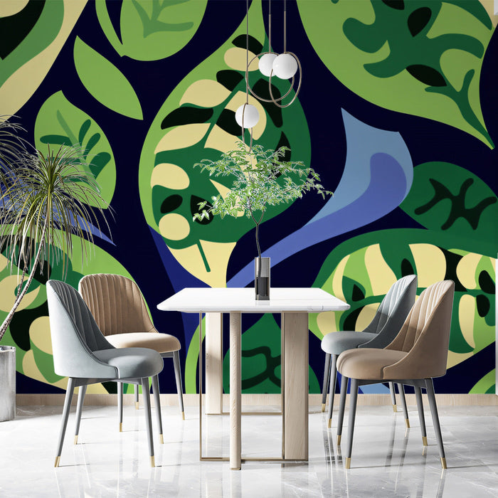 Colorful Leaf Mural in Dining Area | Modern artistic design