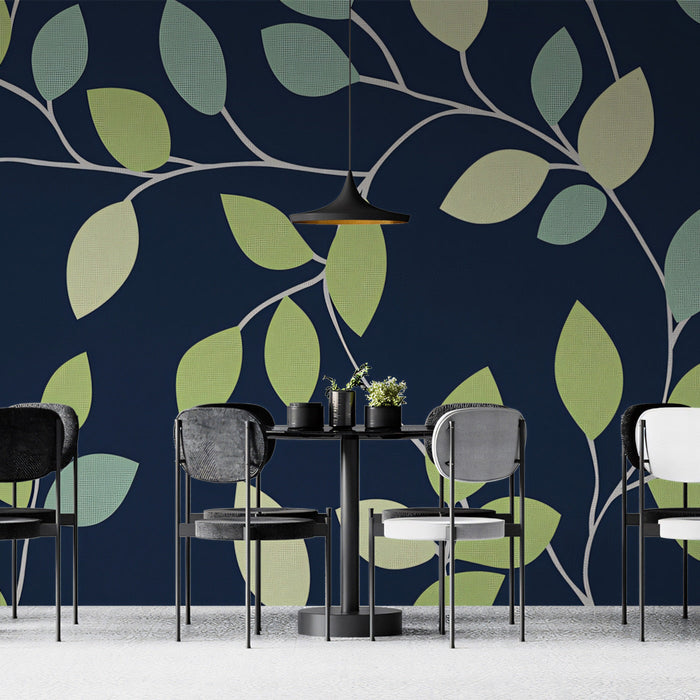 Subtle - toned Leaf Mural in Dining Area | Modern and minimalist design