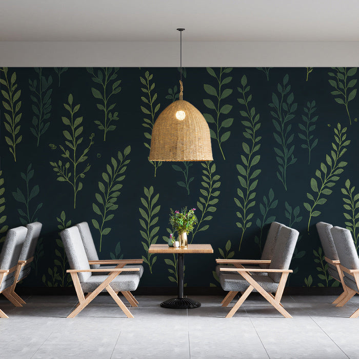 Dark Green and Light Green Leaf Mural in Lounge Area | Modern and rustic design