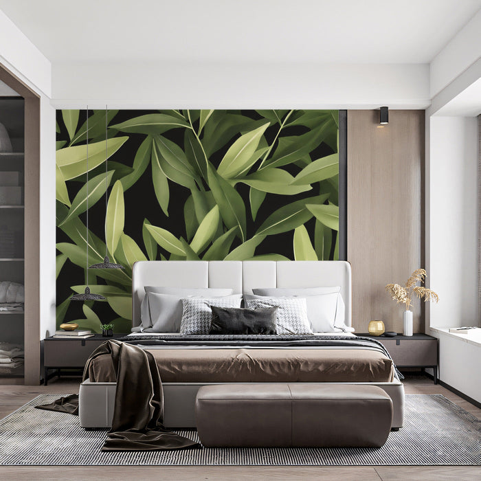 Vivid Green Leaf Mural in Bedroom | Modern and bold design