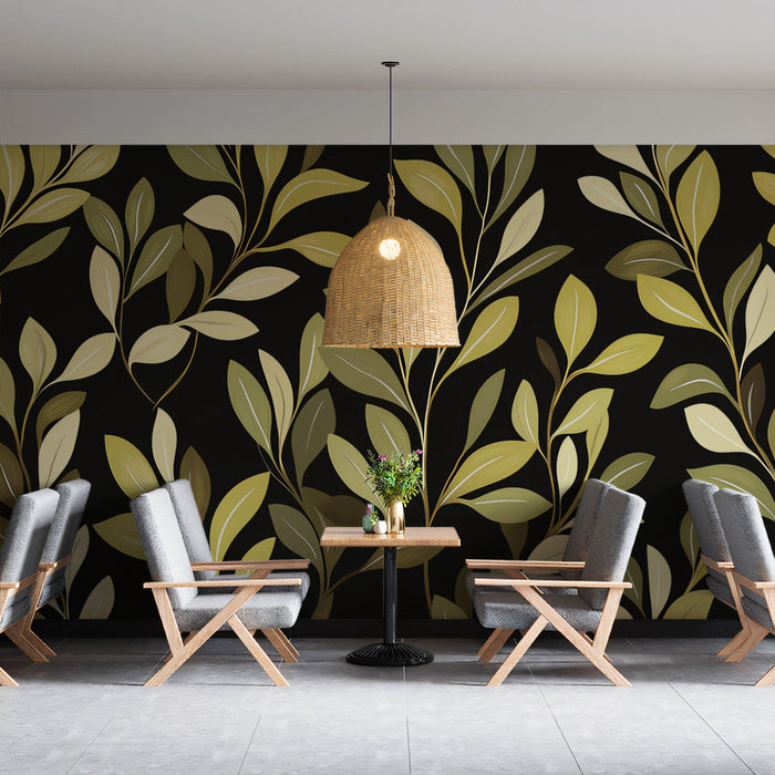 Olive - toned Leaf Mural in Lounge Area | Modern and rustic design