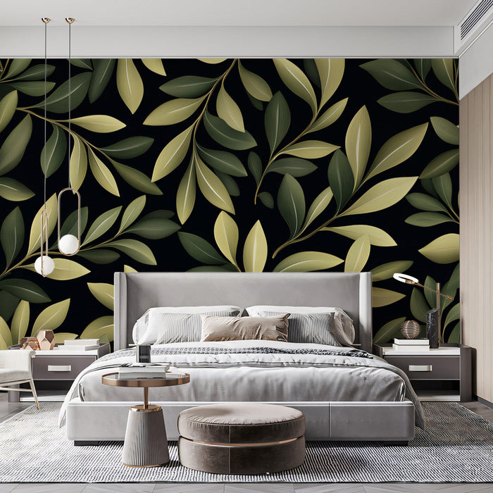 Olive - toned Leaf Mural in Lounge Area | Modern and rustic design