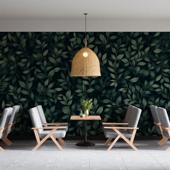 Dark Green and Light Green Leaf Mural in Bedroom | Modern and serene design