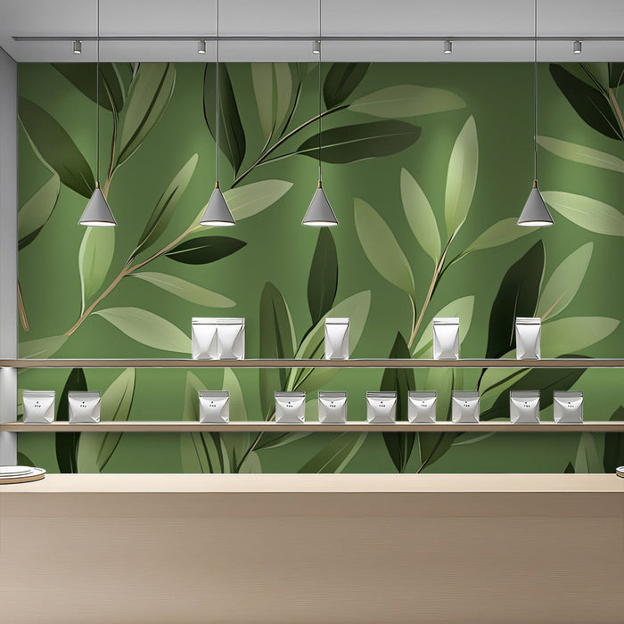 Green - toned Leaf Mural in Retail Space | Modern and nature design