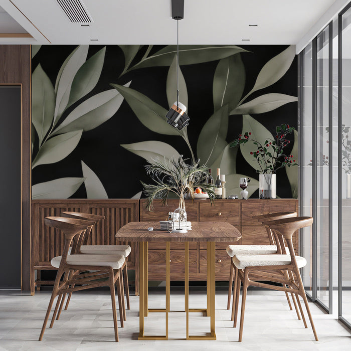 Dark Green and Light Green Leaf Mural in Dining Room | Contemporary and modern design