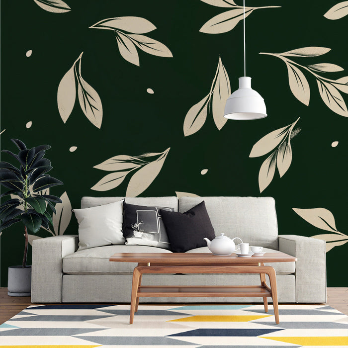 Green and Beige Mural in Living Room | Modern and classic design