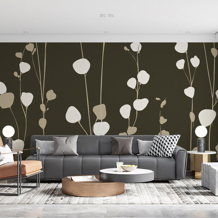 Olive - toned and White Botanical Mural in Living Room | Contemporary and modern design