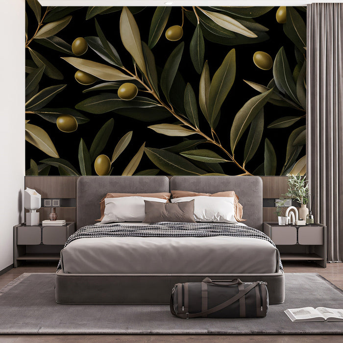 Olive Branch Mural in Bedroom | Modern and rustic design