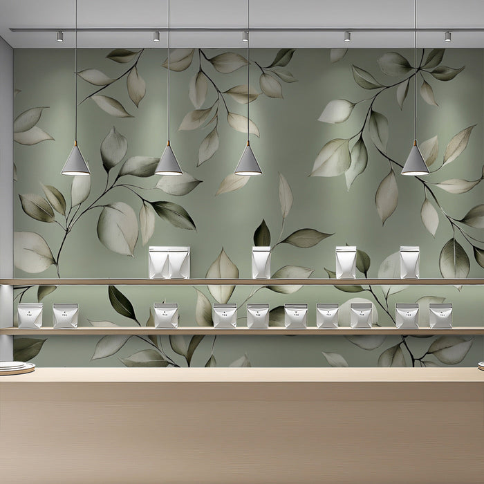 Soft - toned Leaf Mural in Retail Space | Modern and minimalist d¨¦cor