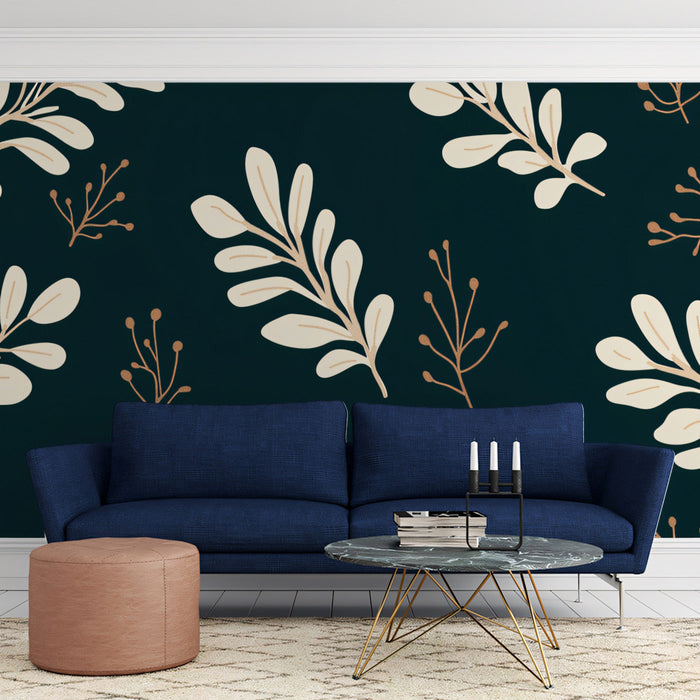 Dark Green and Cream Mural in Living Room | Modern and classic decor