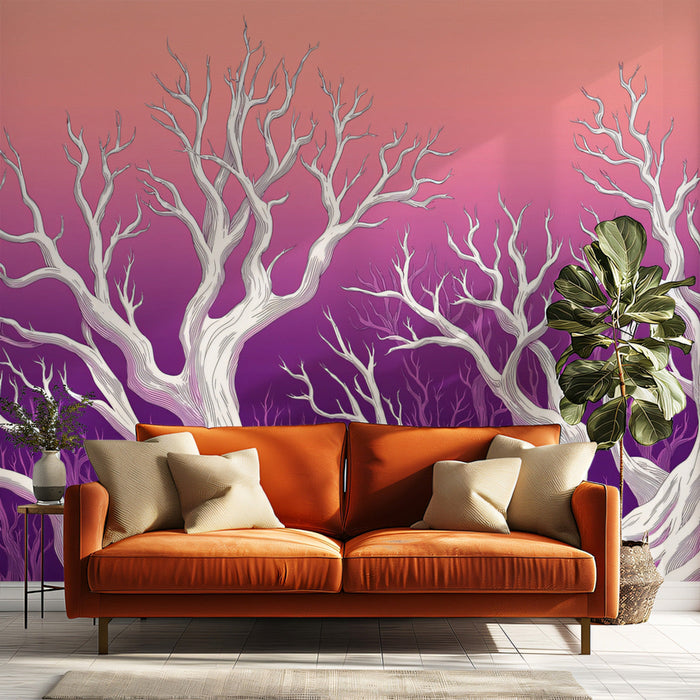 Bare Tree Gradient Mural Wallpaper | Modern Decoration