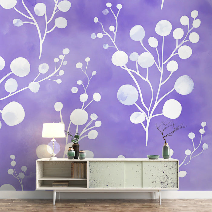 Purple Botanical Pattern Mural Wallpaper | Modern Artistic Decoration