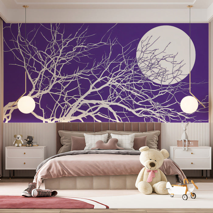 Bare Tree Moonlit Mural Wallpaper | Whimsical Modern Decoration