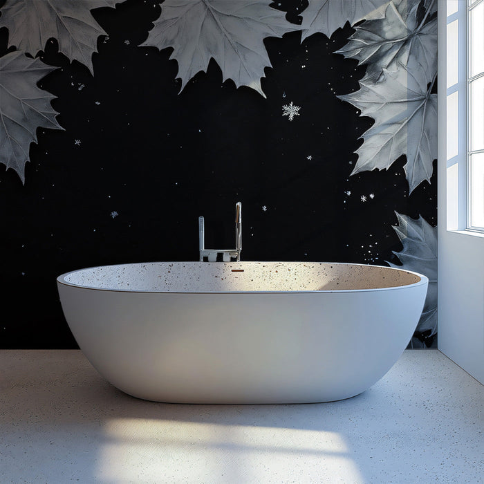 Winter Leaf Motif Mural Wallpaper | Modern Elegant Decoration