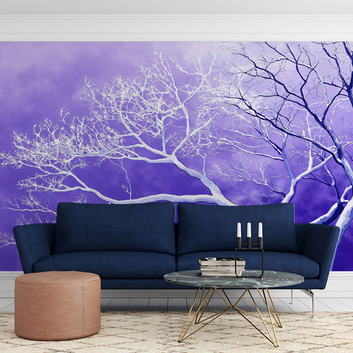 Purple Starry Tree Mural Wallpaper | Modern Dreamy Decoration