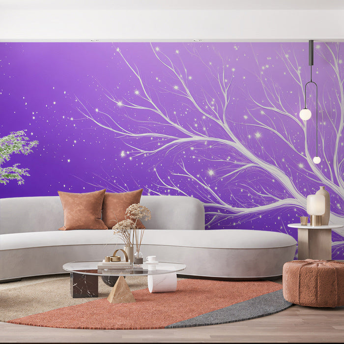 Purple Starry Tree Mural Wallpaper | Modern Dreamy Decoration