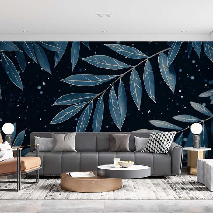 Blue Leaf Celestial Mural Wallpaper | Modern Nature-Inspired Decoration