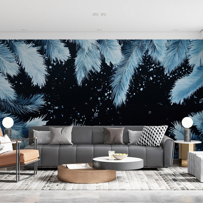 Blue Feather Leaf Mural Wallpaper | Modern Artistic Decoration