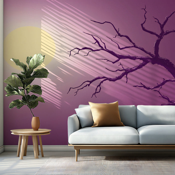 Purple Gradient Tree Mural Wallpaper | Modern Artistic Decoration