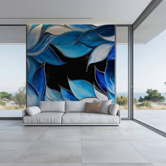 Abstract Blue Petal Mural Wallpaper | Modern Elegant Decoration