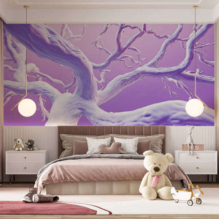 Purple Fantasy Tree Mural Wallpaper | Whimsical Kids Decoration