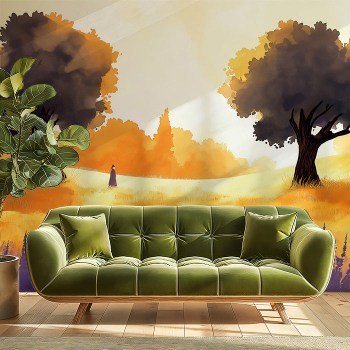 Autumn Landscape Mural Wallpaper | Natural Rustic Decoration