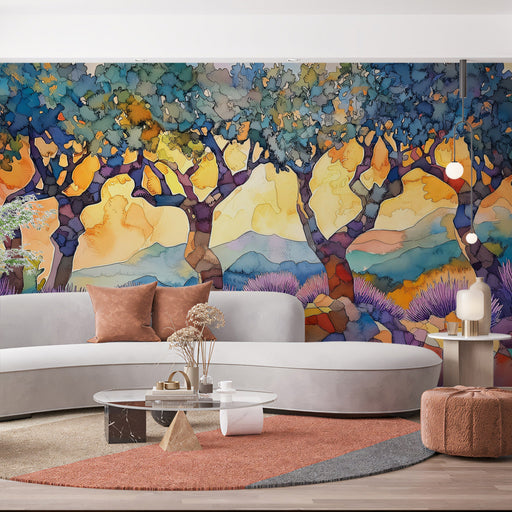 Colorful Abstract Tree Mural Wallpaper | Artistic Modern Decoration