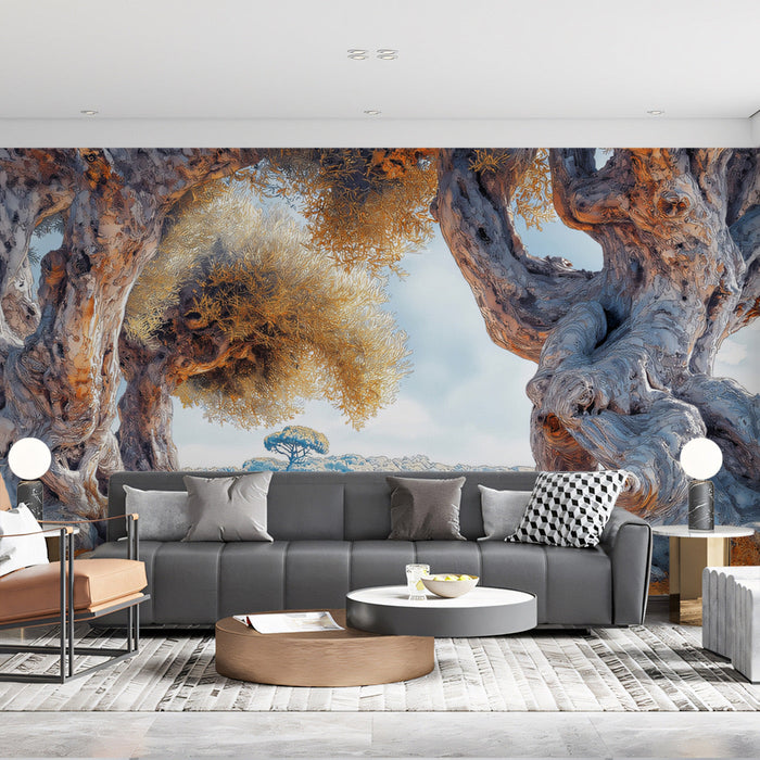 Ancient Tree Scenic Mural Wallpaper | Natural Rustic Decoration