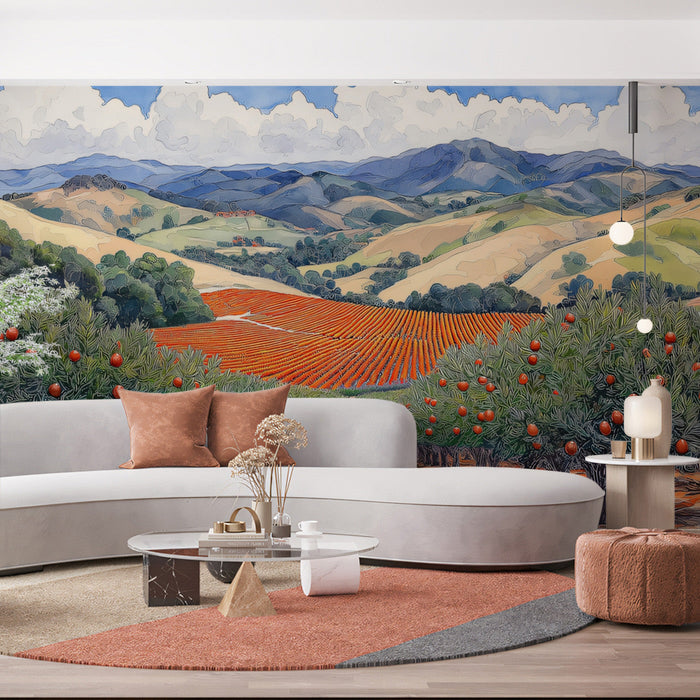 Rural Orchard Landscape Mural Wallpaper | Pastoral Fresh Decoration