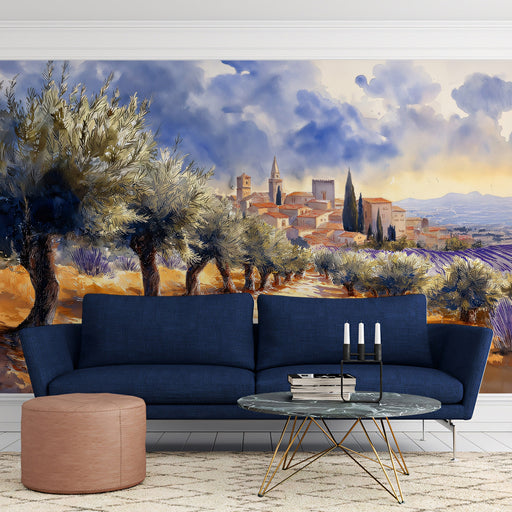 Lavender Town Scenic Mural Wallpaper | Romantic Rustic Decoration