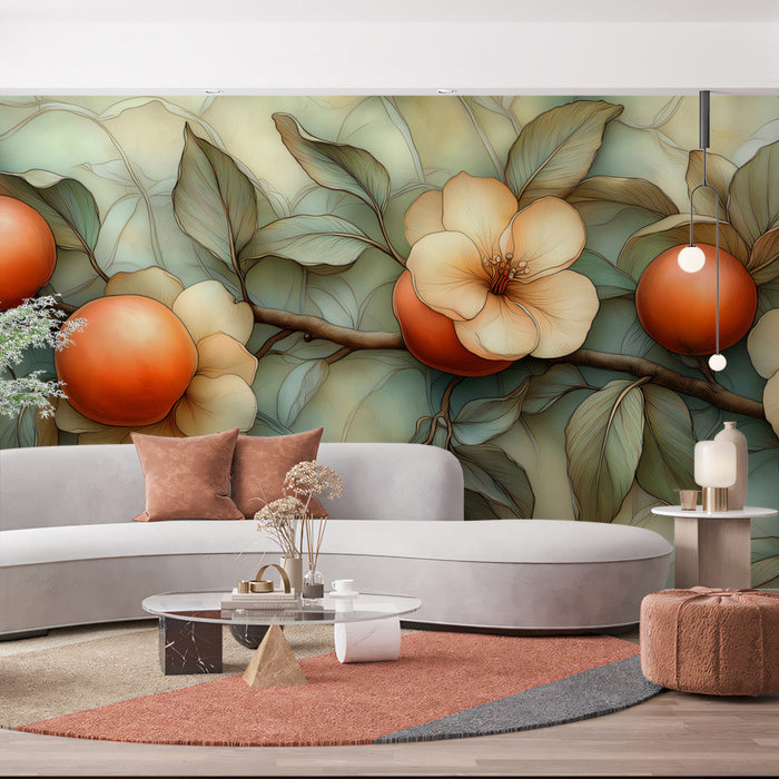 Floral And Fruit Motif Mural Wallpaper | Natural Fresh Decoration