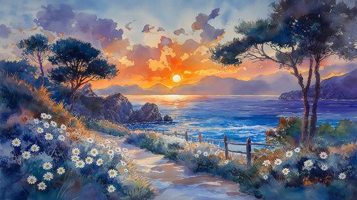 Seaside Sunset Scenic Mural Wallpaper | Natural Artistic Decoration