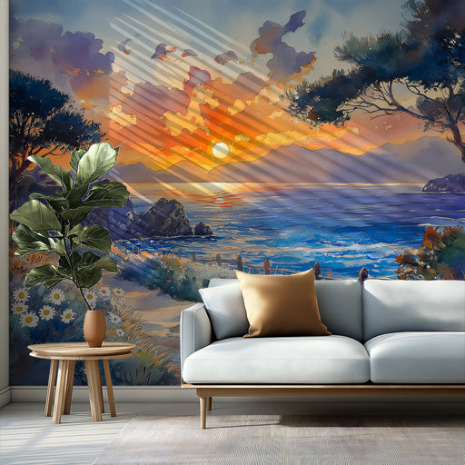 Seaside Sunset Scenic Mural Wallpaper | Natural Artistic Decoration