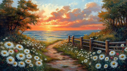 Coastal Sunset Daisy Mural Wallpaper | Fresh Natural Decoration