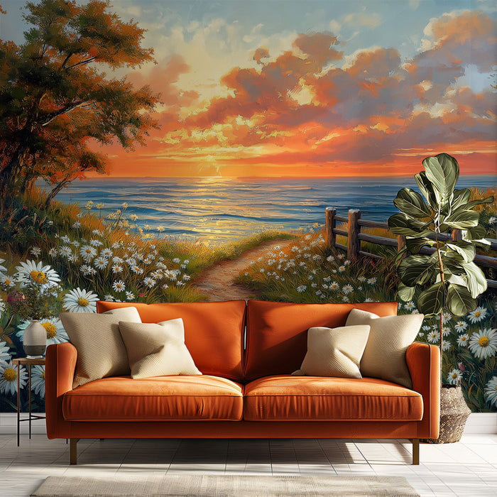 Coastal Sunset Daisy Mural Wallpaper | Fresh Natural Decoration