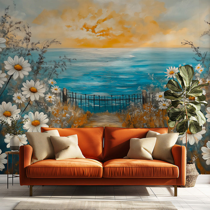 Coastal Sunset Daisy Mural Wallpaper | Fresh Natural Decoration