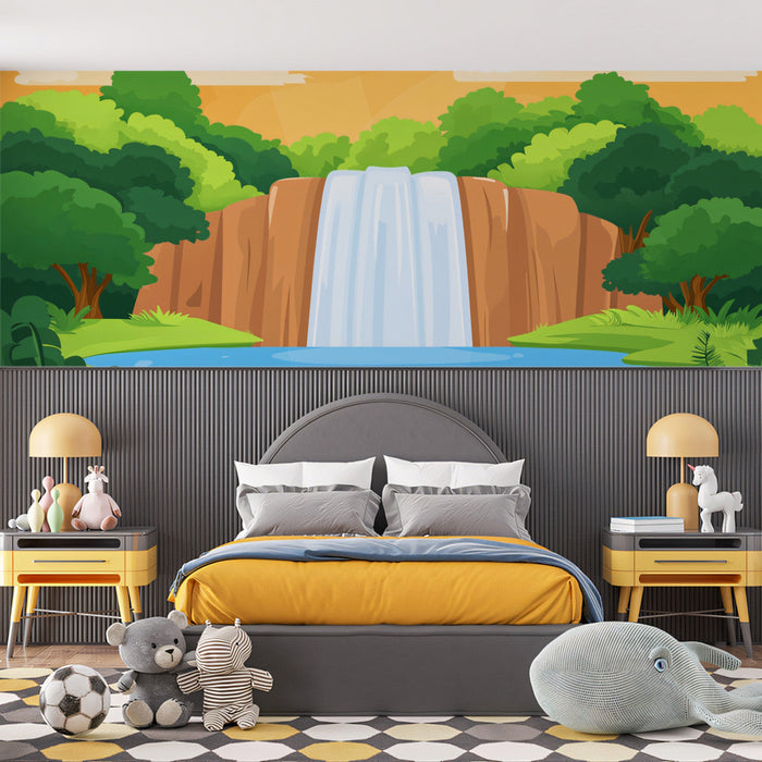 Coastal Waterfall Scenic Mural Wallpaper | Contemporary Coastal