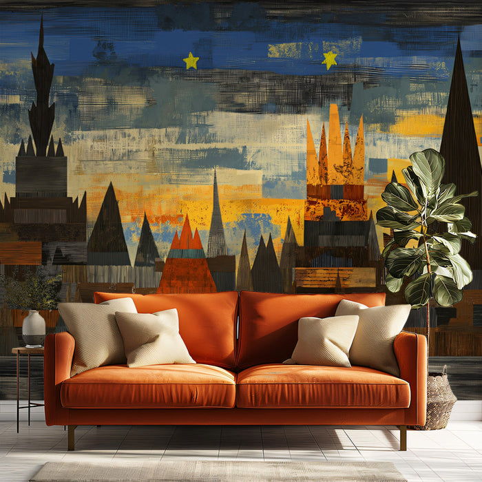 Abstract Castle Nightscape Mural Wallpaper | Modern Artistic Decoration