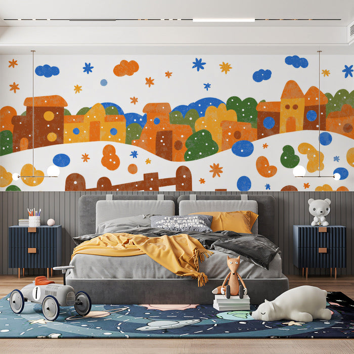Colorful Town Kids Mural Wallpaper | Whimsical Children Decoration
