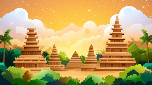 Temple Sunset Scenic Mural Wallpaper | Exotic Warm Decoration