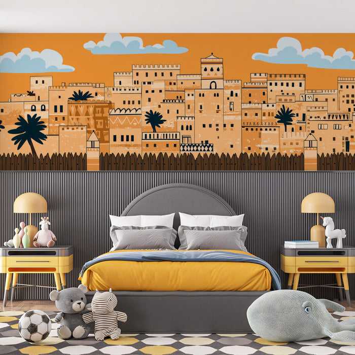 Fortress Sunset Scene Mural Wallpaper | Bold Cultural Decoration