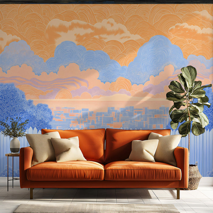 Abstract Cloud Cityscape Mural Wallpaper | Modern Artistic Decoration