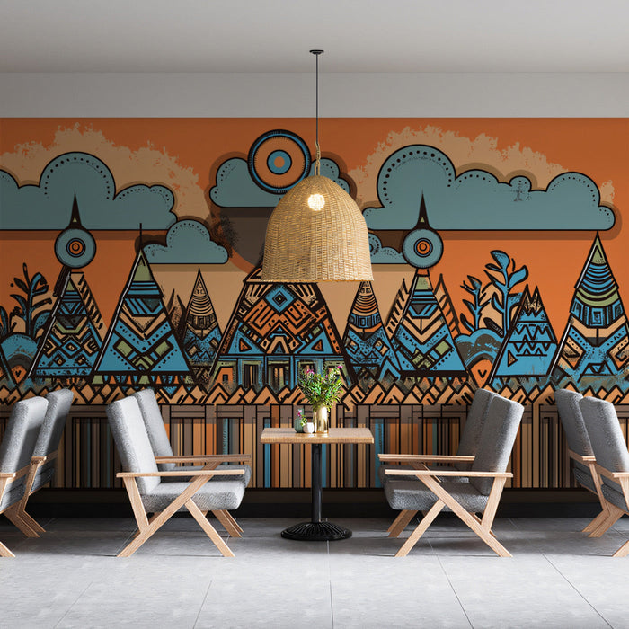 Tribal Pyramid Pattern Mural Wallpaper | Bold Cultural Decoration