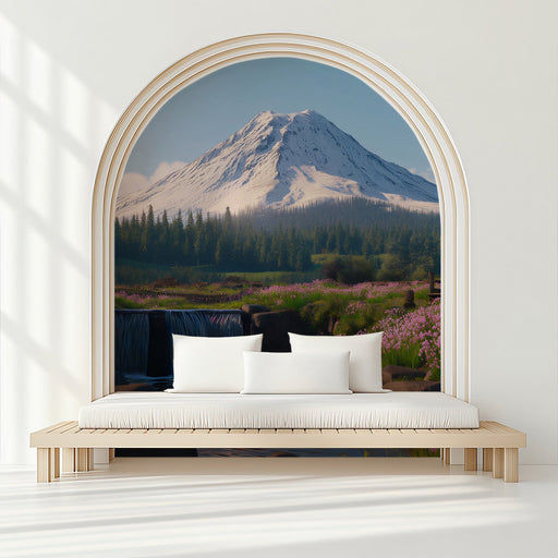 Arch Snow Mountain Floral Mural Wallpaper | Whimsical Alpine Decoration