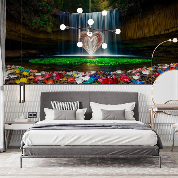 Waterfall Heart Floral Mural Wallpaper | Romantic Decoration