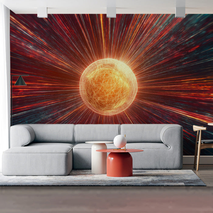 Cosmic Energy Sphere Mural Wallpaper | Futuristic Artistic Decoration