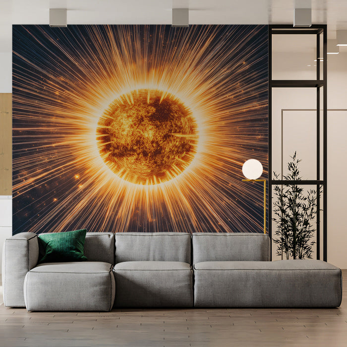 Cosmic Energy Sphere Mural Wallpaper | Futuristic Artistic Decoration