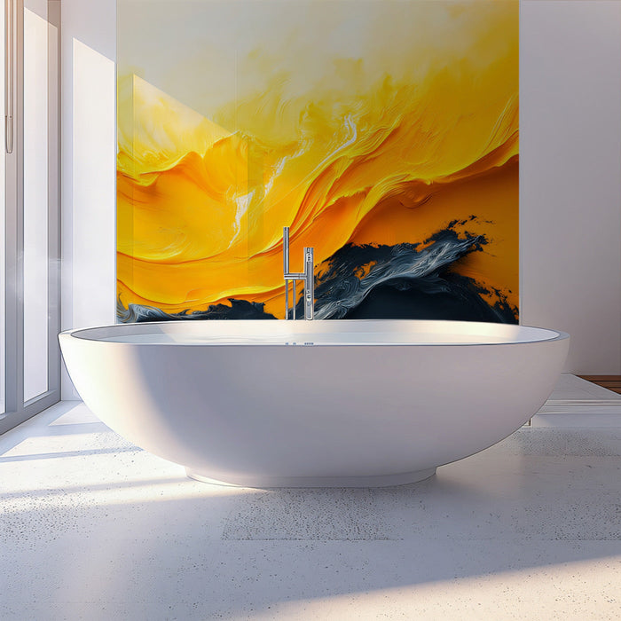 Abstract Yellow Black Painting Mural Wallpaper | Bold Artistic Decoration