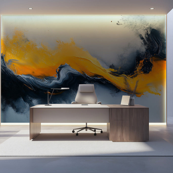 Abstract Yellow Black Painting Mural Wallpaper | Bold Artistic Decoration